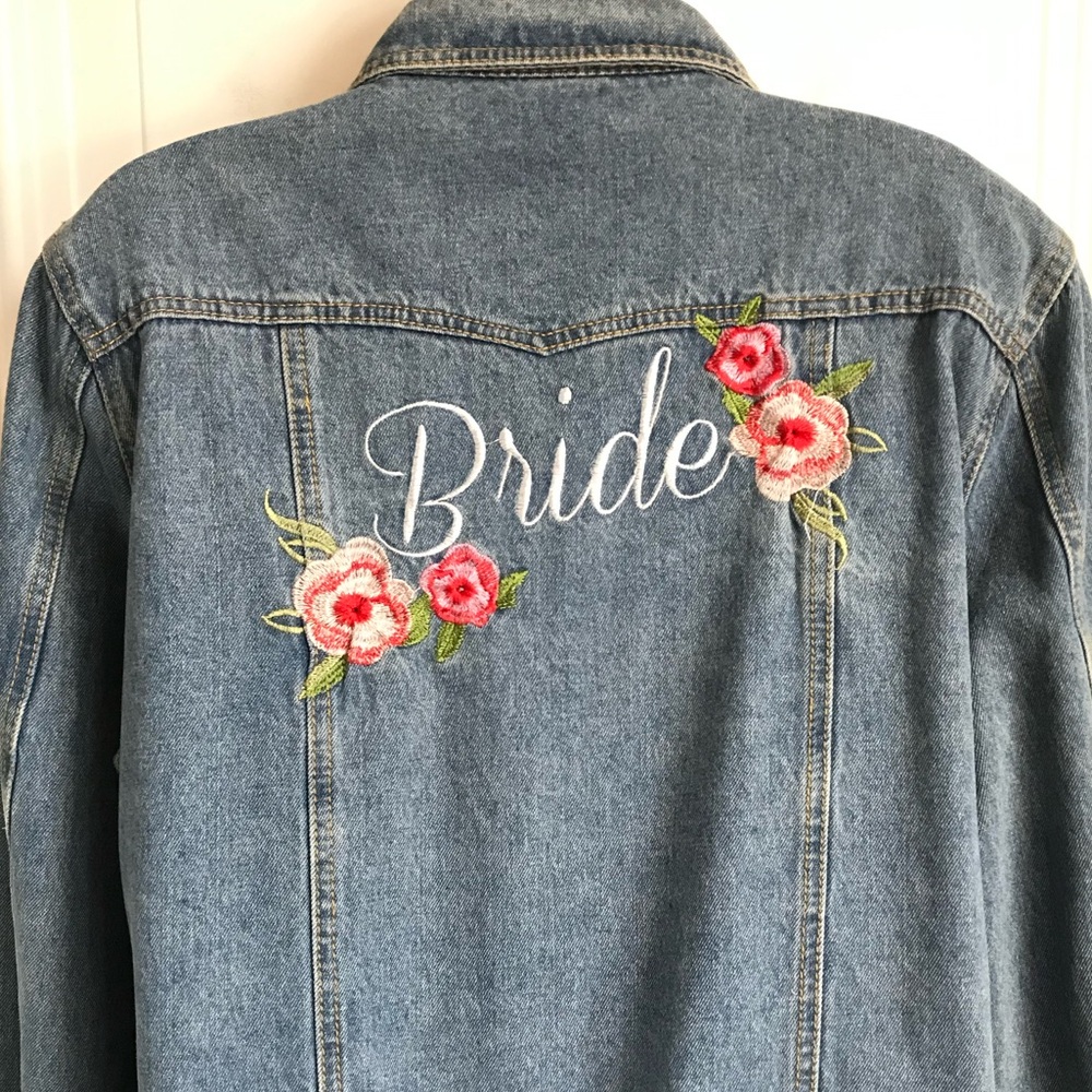 BRIDE Women’s XXL David's Bridal Embroidered Classic Blue Denim Jean Jacket EUC - Picture 12 of 16